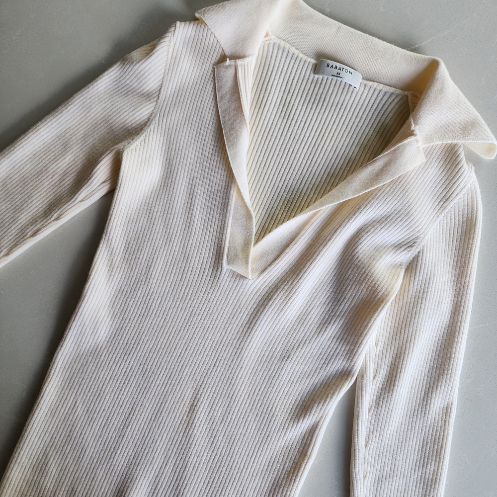 Aritzia Merino Wool Sweater - Cream Ribbed Collar Style